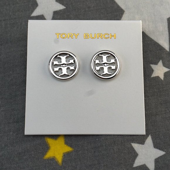 SALE: Tory Burch Miller Large Logo Stud Earrings in Silver (New with Dust Bag) - Picture 3 of 5